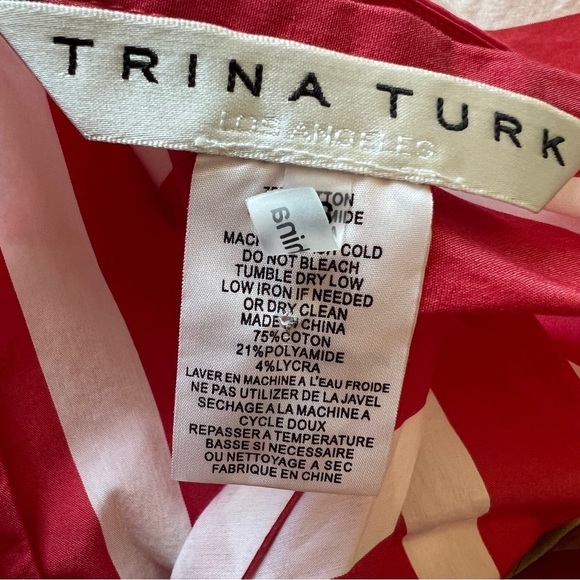 TRINA TURK Mika 2 Stripe Front Tie Halter Top Back Bow Blouse Red White Size XS - Picture 5 of 7